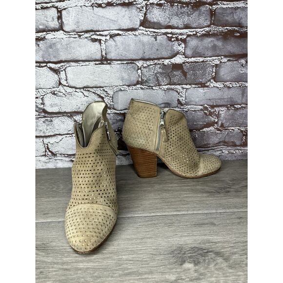 Rag & Bone Margot Tan Beige Suede Dual Zip Perforated Boots Booties Women 36.5EU - Picture 2 of 16